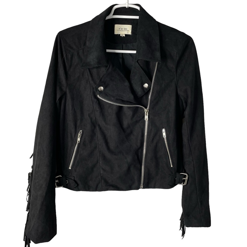 Anthropologie Anthro If By Sea Suede Moto Jacket Fringe Sz L *runs small*